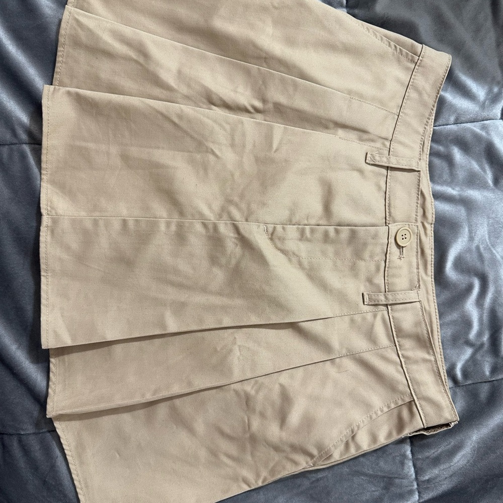 Beige Pleated Mini Skirt